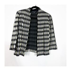 Ming Wang Sweater Cardigan Womens Open Front Yellow White Black Ladies Size XS P